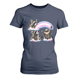 Howling Raccoon LGBTQ Pride T Shirt For Women Rainbow Trash Panda Support TS12 Navy Print Your Wear