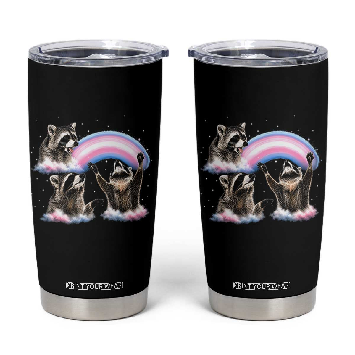 Howling Raccoon LGBTQ Pride Tumbler Cup Rainbow Trash Panda Support TS12 Black Print Your Wear