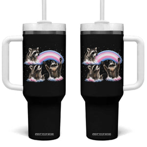Howling Raccoon LGBTQ Pride Tumbler With Handle Rainbow Trash Panda Support