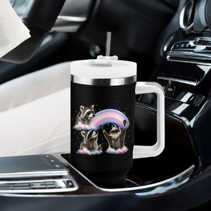 Howling Raccoon LGBTQ Pride Tumbler With Handle Rainbow Trash Panda Support