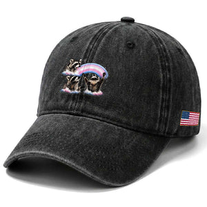 Howling Raccoon LGBTQ Pride Washed Cotton Baseball Cap Rainbow Trash Panda Support