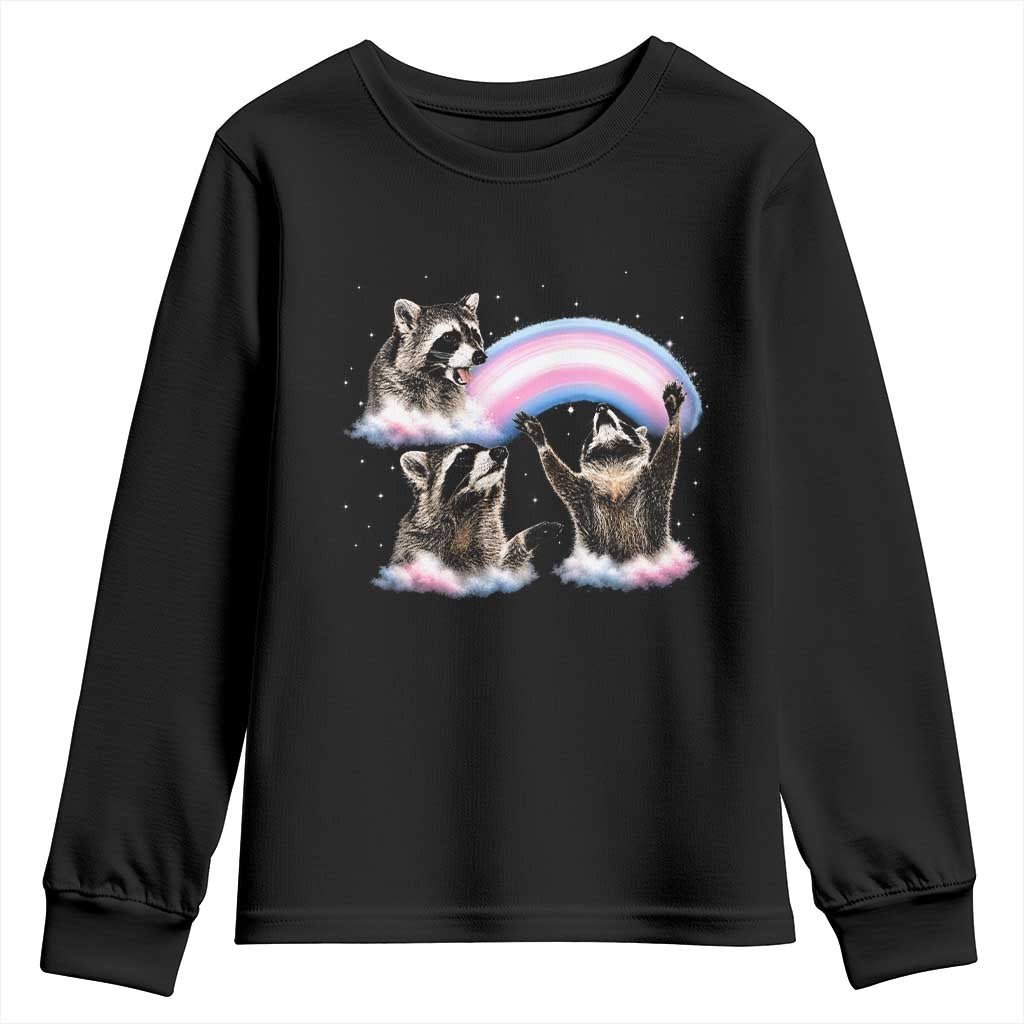Howling Raccoon LGBTQ Pride Youth Sweatshirt Rainbow Trash Panda Support