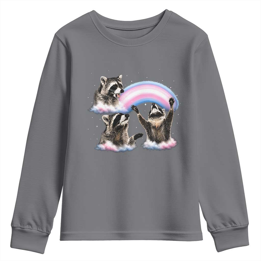 Howling Raccoon LGBTQ Pride Youth Sweatshirt Rainbow Trash Panda Support