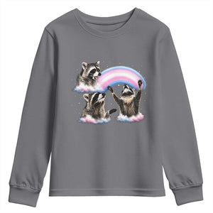 Howling Raccoon LGBTQ Pride Youth Sweatshirt Rainbow Trash Panda Support