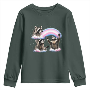 Howling Raccoon LGBTQ Pride Youth Sweatshirt Rainbow Trash Panda Support