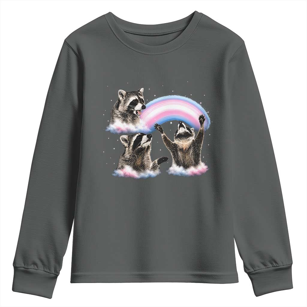 Howling Raccoon LGBTQ Pride Youth Sweatshirt Rainbow Trash Panda Support