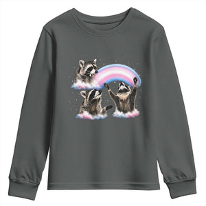 Howling Raccoon LGBTQ Pride Youth Sweatshirt Rainbow Trash Panda Support