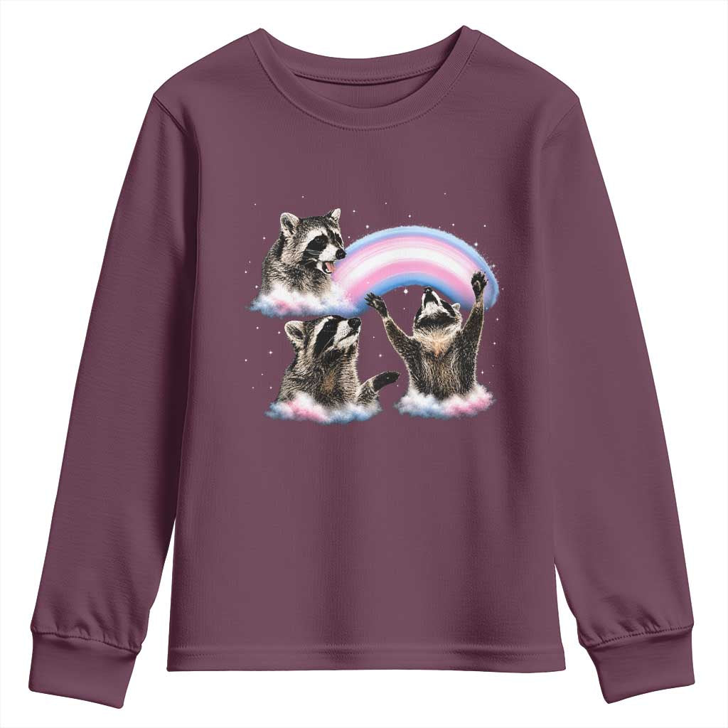 Howling Raccoon LGBTQ Pride Youth Sweatshirt Rainbow Trash Panda Support