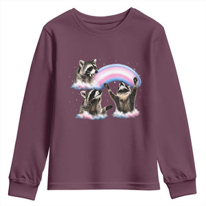 Howling Raccoon LGBTQ Pride Youth Sweatshirt Rainbow Trash Panda Support