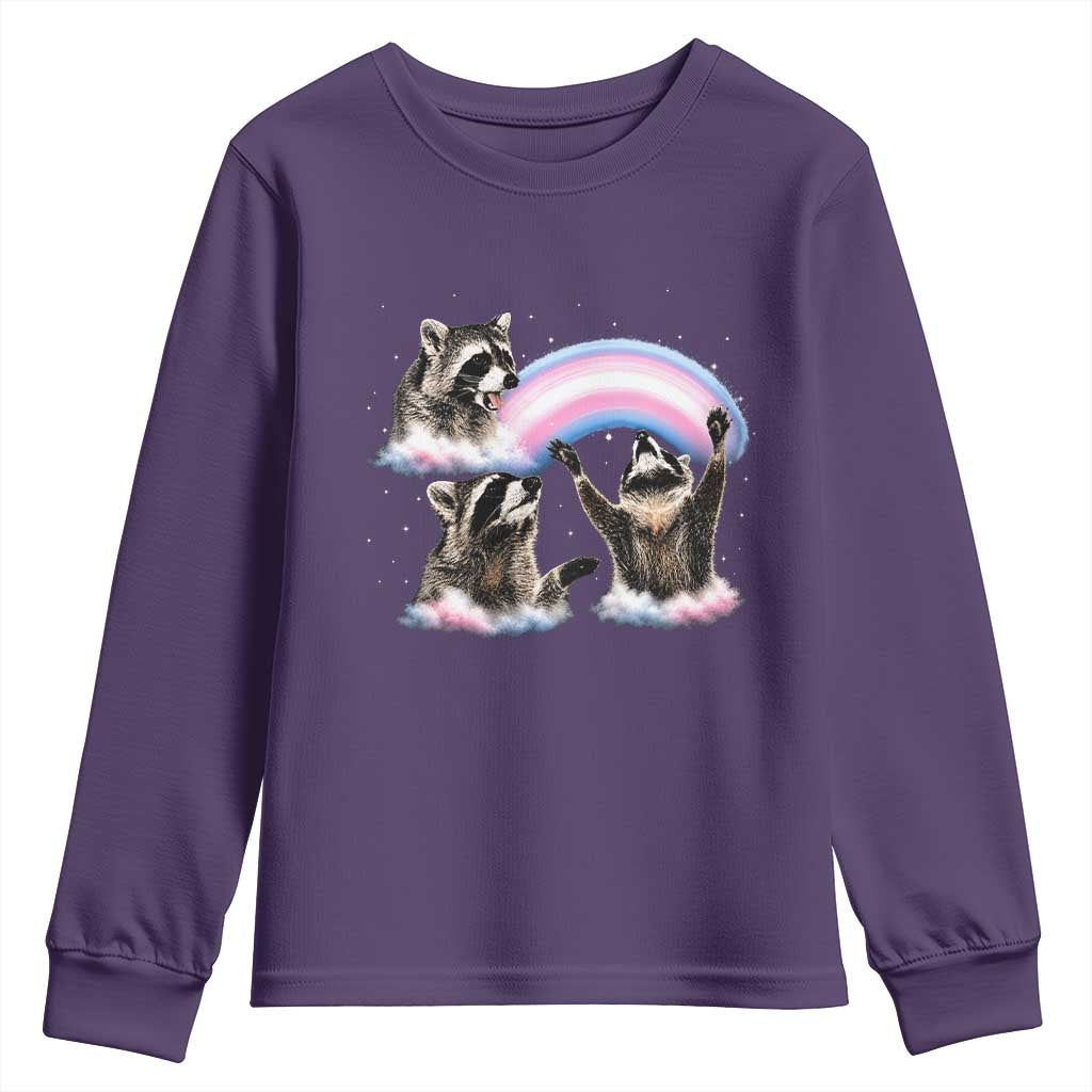 Howling Raccoon LGBTQ Pride Youth Sweatshirt Rainbow Trash Panda Support