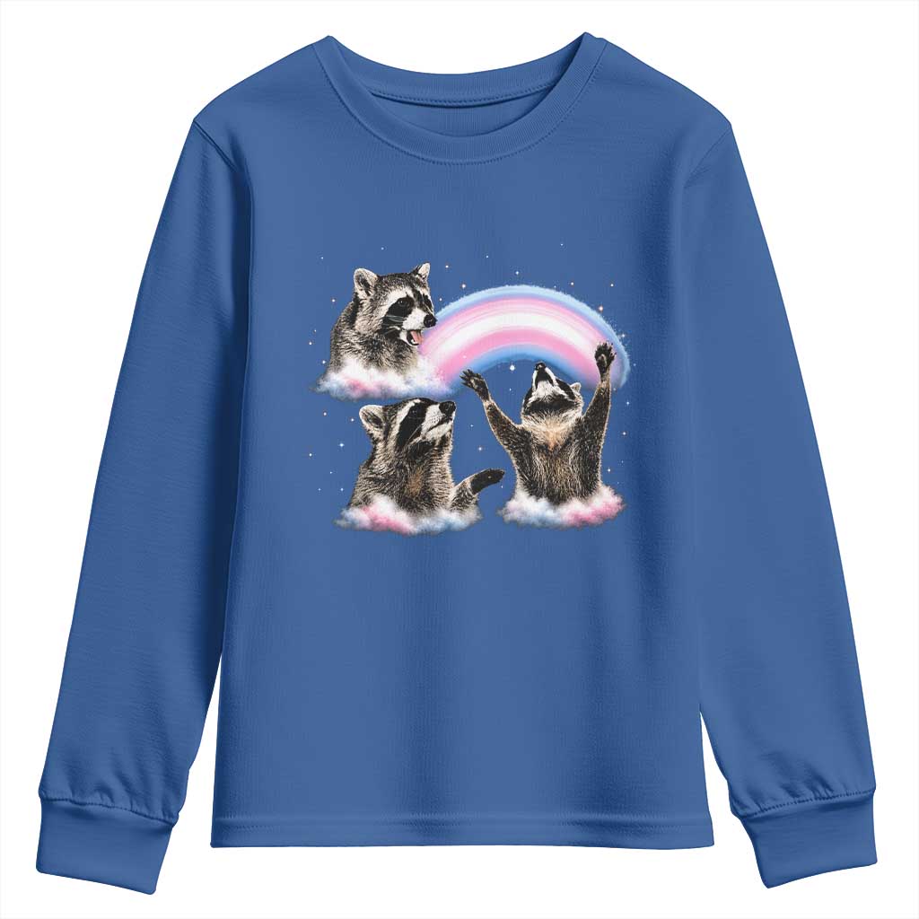Howling Raccoon LGBTQ Pride Youth Sweatshirt Rainbow Trash Panda Support