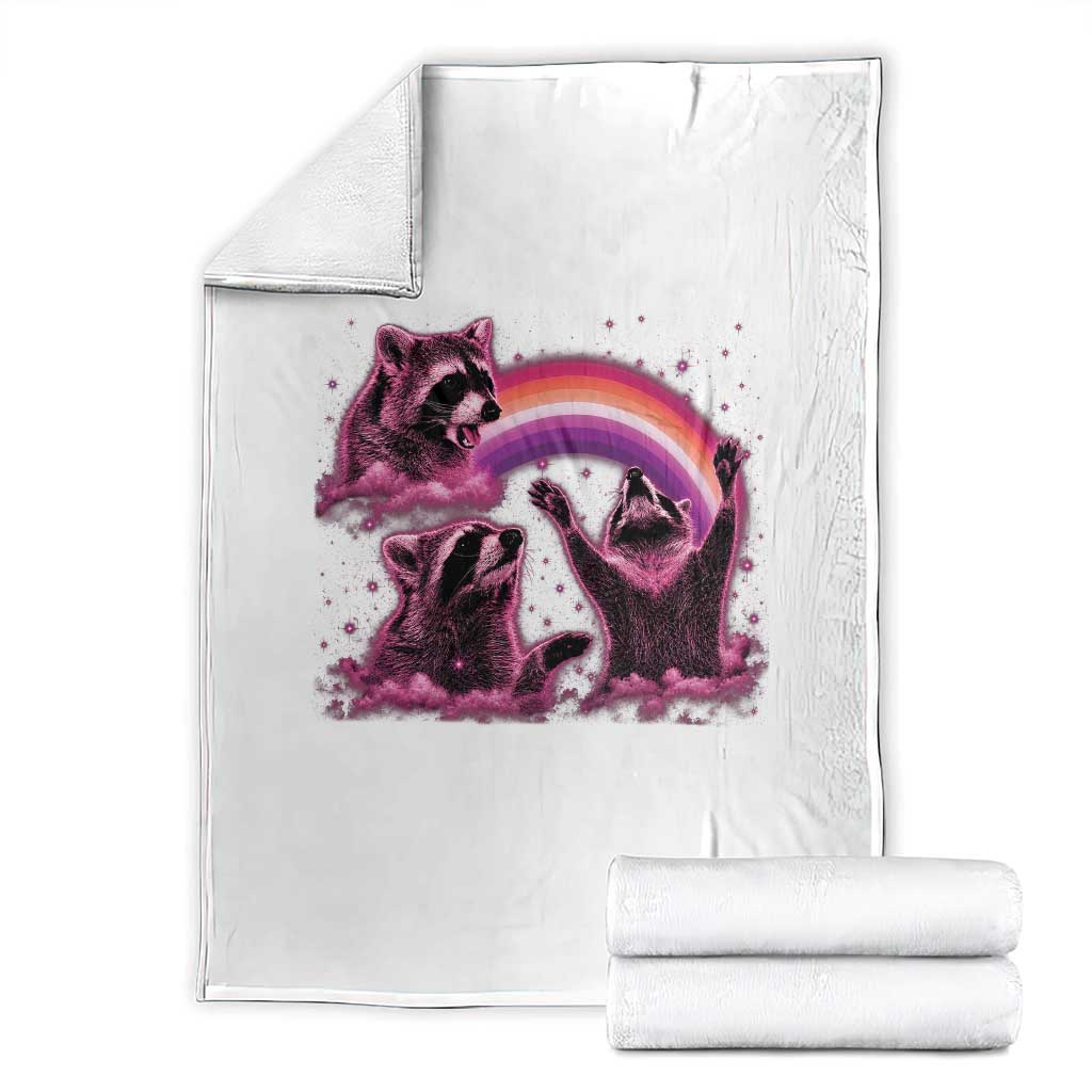 Funny Pink Raccoon Live Laugh Throw Blanket Lesbian Pride Month TS12 White Print Your Wear