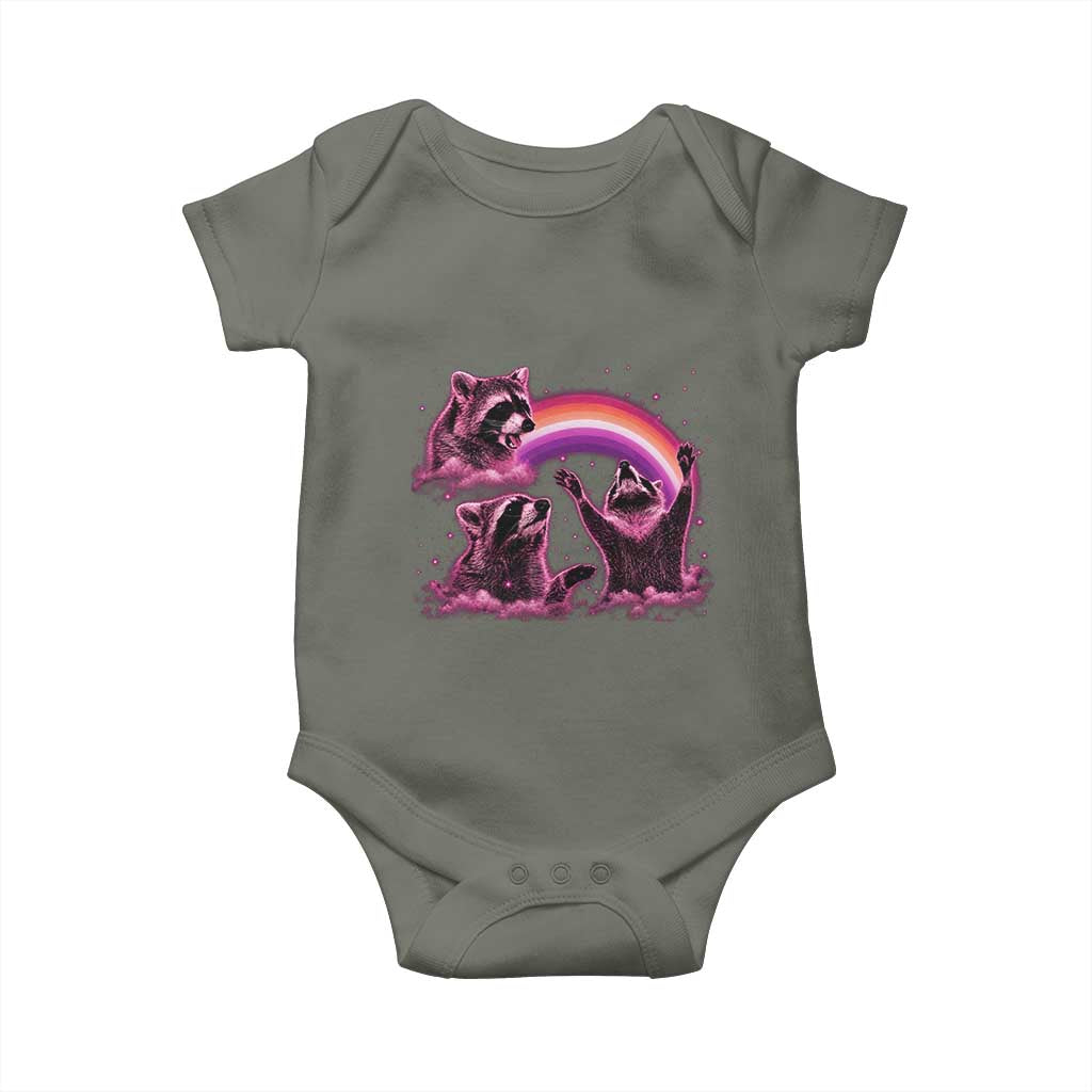 Funny Pink Raccoon Live Laugh Baby Onesie Lesbian Pride Month TS12 Military Green Print Your Wear