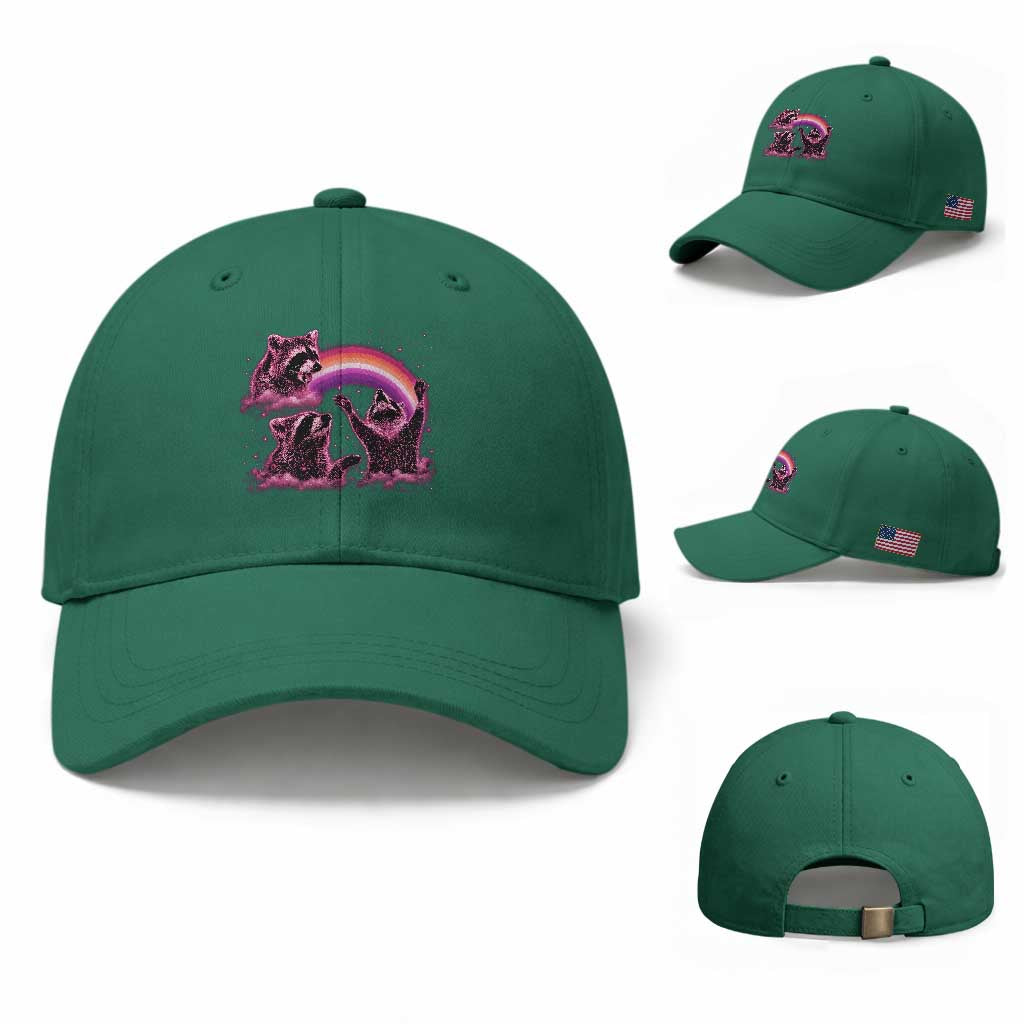 Funny Pink Raccoon Live Laugh Baseball Cap Lesbian Pride Month