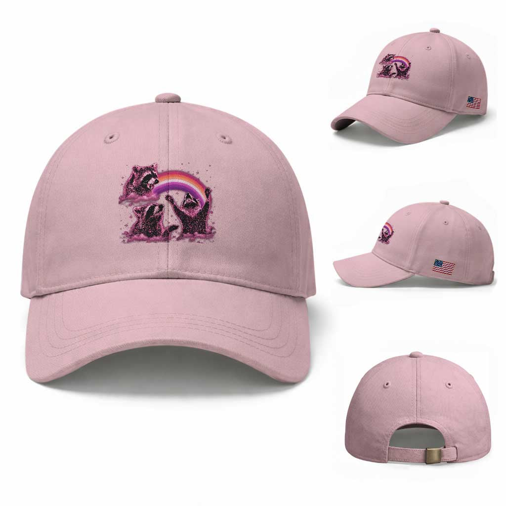 Funny Pink Raccoon Live Laugh Baseball Cap Lesbian Pride Month