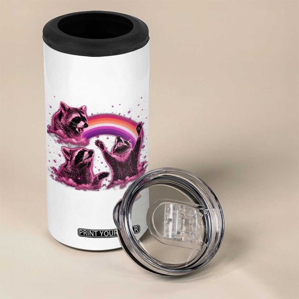 Funny Pink Raccoon Live Laugh 4 in 1 Can Cooler Tumbler Lesbian Pride Month TS12 Print Your Wear