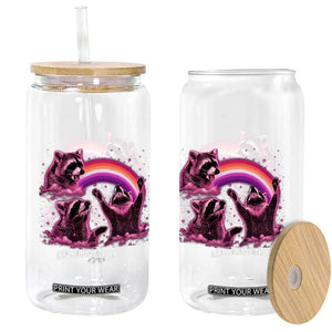 Funny Pink Raccoon Live Laugh Glass Can Lesbian Pride Month