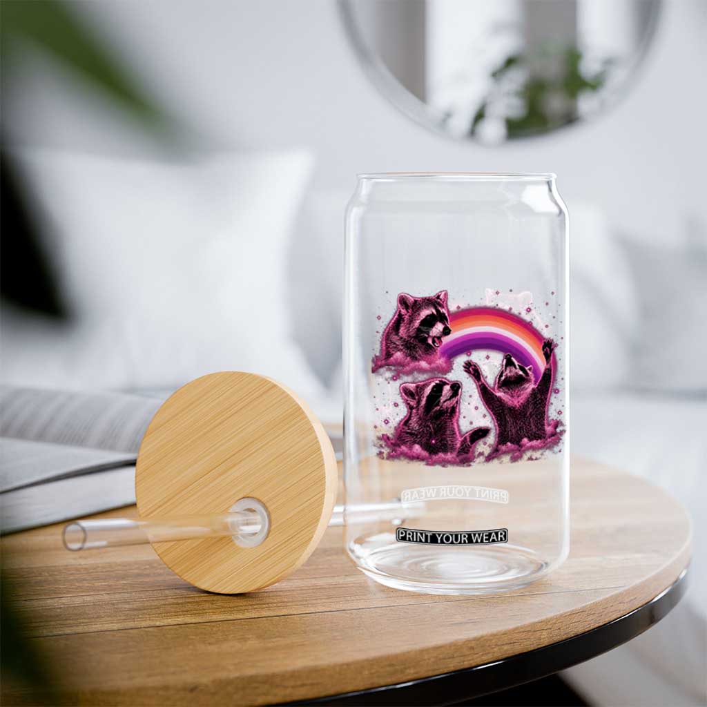 Funny Pink Raccoon Live Laugh Glass Can Lesbian Pride Month