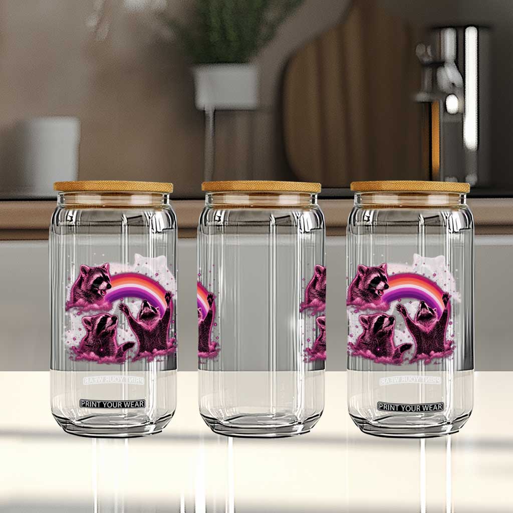 Funny Pink Raccoon Live Laugh Glass Can Lesbian Pride Month