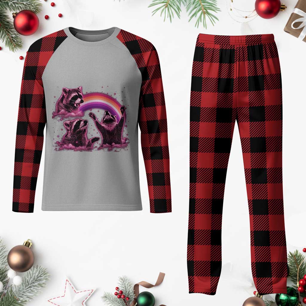 Funny Pink Raccoon Live Laugh Plaid Pajama Set Lesbian Pride Month TS12 Buffalo Plaid Print Your Wear