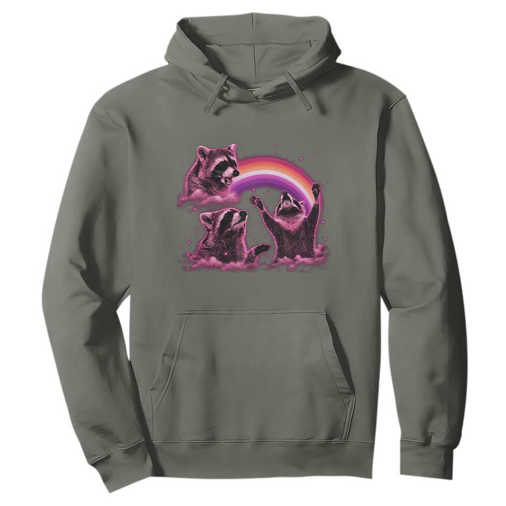 Funny Pink Raccoon Live Laugh Hoodie Lesbian Pride Month TS12 Military Green Print Your Wear