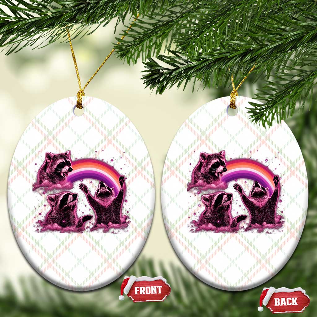 Funny Pink Raccoon Live Laugh Ceramic Ornament Lesbian Pride Month