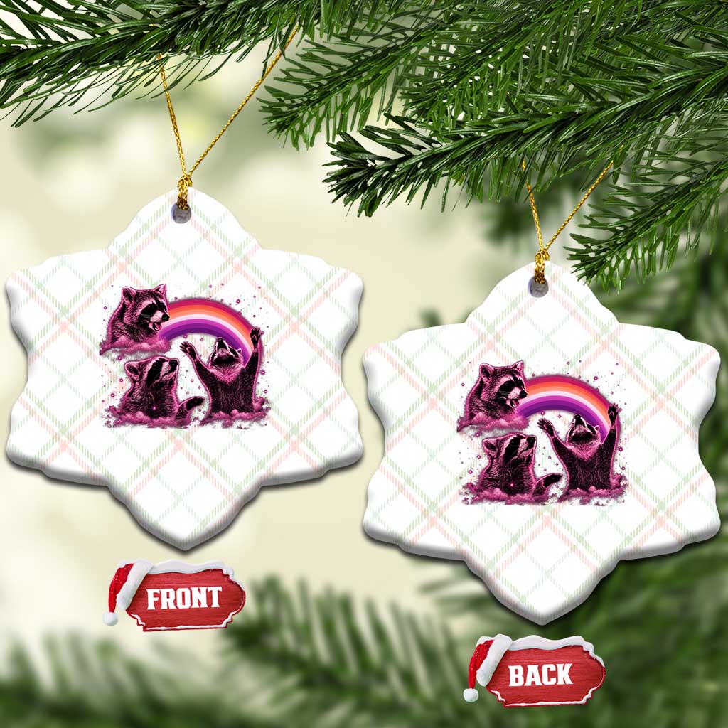 Funny Pink Raccoon Live Laugh Ceramic Ornament Lesbian Pride Month