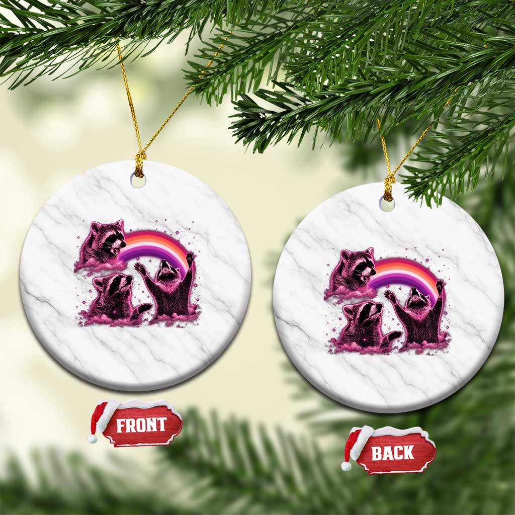 Funny Pink Raccoon Live Laugh Ceramic Ornament Lesbian Pride Month TS12 1pc White Marble Print Your Wear