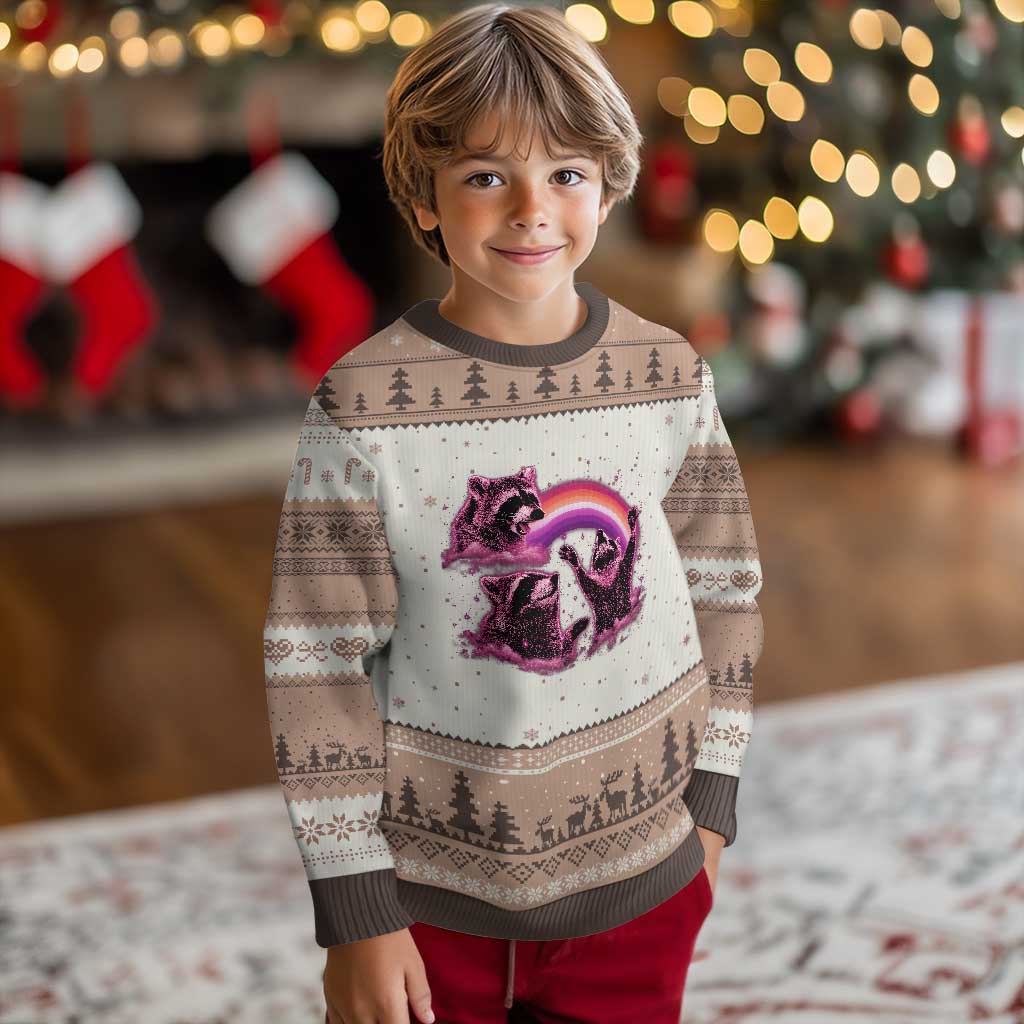 Funny Pink Raccoon Live Laugh Ugly Christmas Sweater Lesbian Pride Month