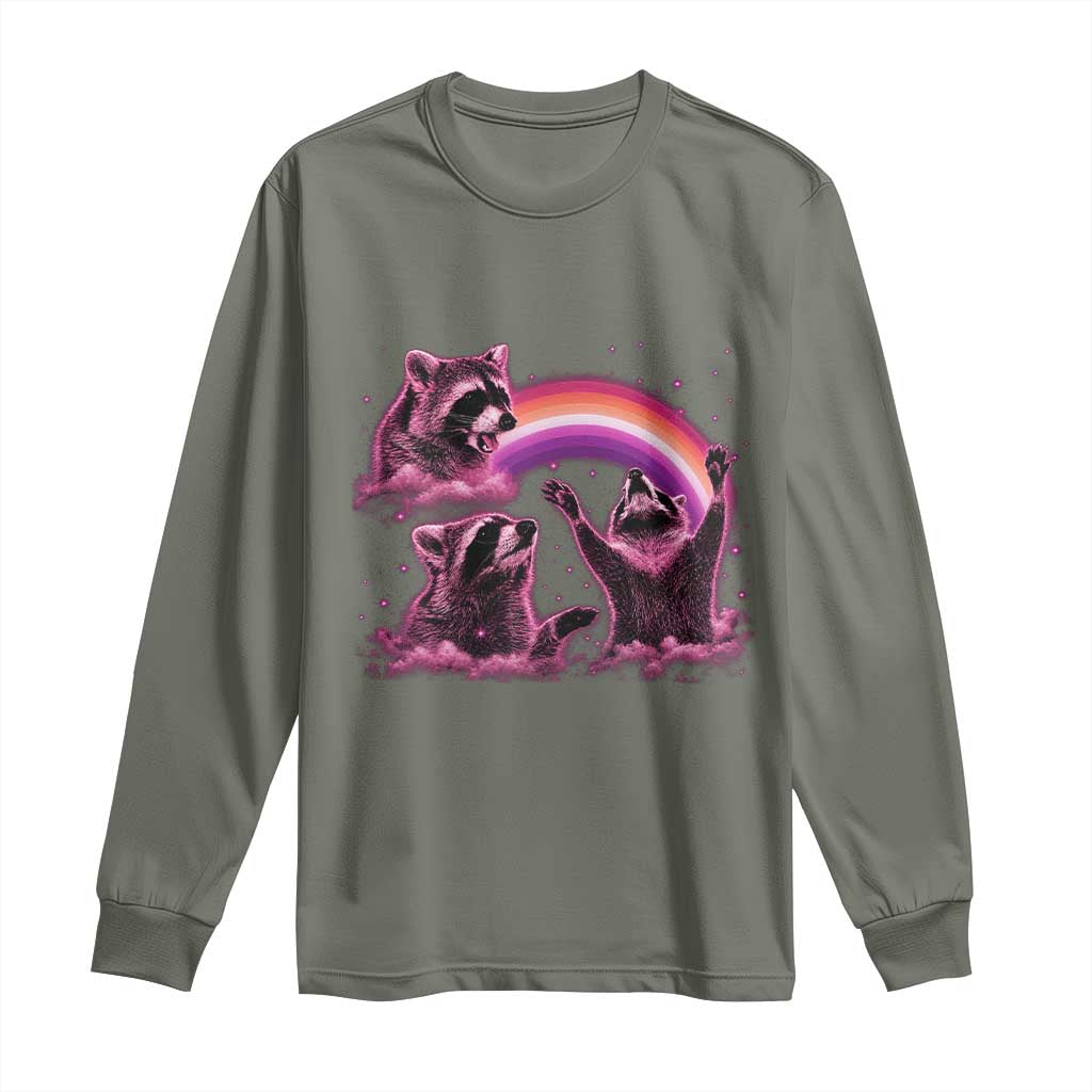 Funny Pink Raccoon Live Laugh Long Sleeve Shirt Lesbian Pride Month