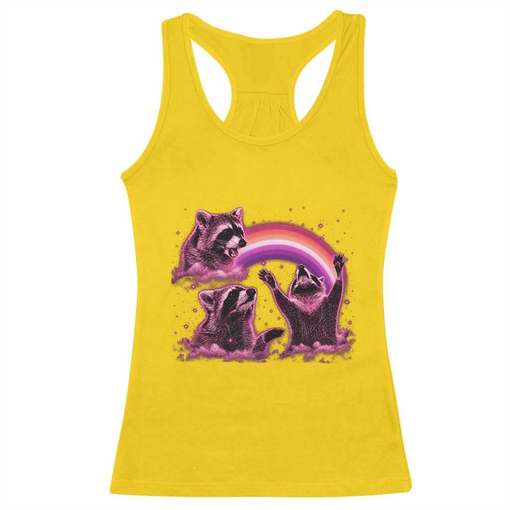 Funny Pink Raccoon Live Laugh Racerback Tank Top Lesbian Pride Month