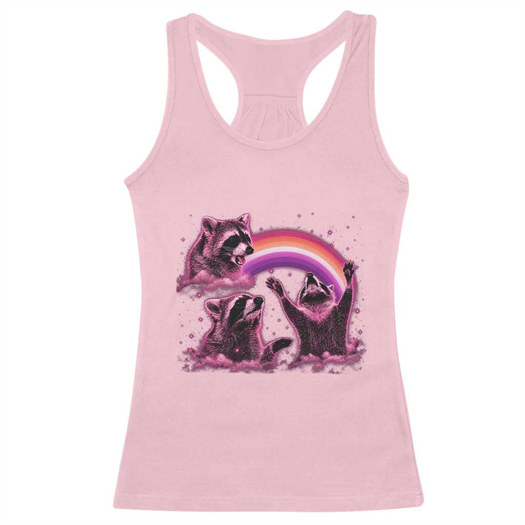 Funny Pink Raccoon Live Laugh Racerback Tank Top Lesbian Pride Month