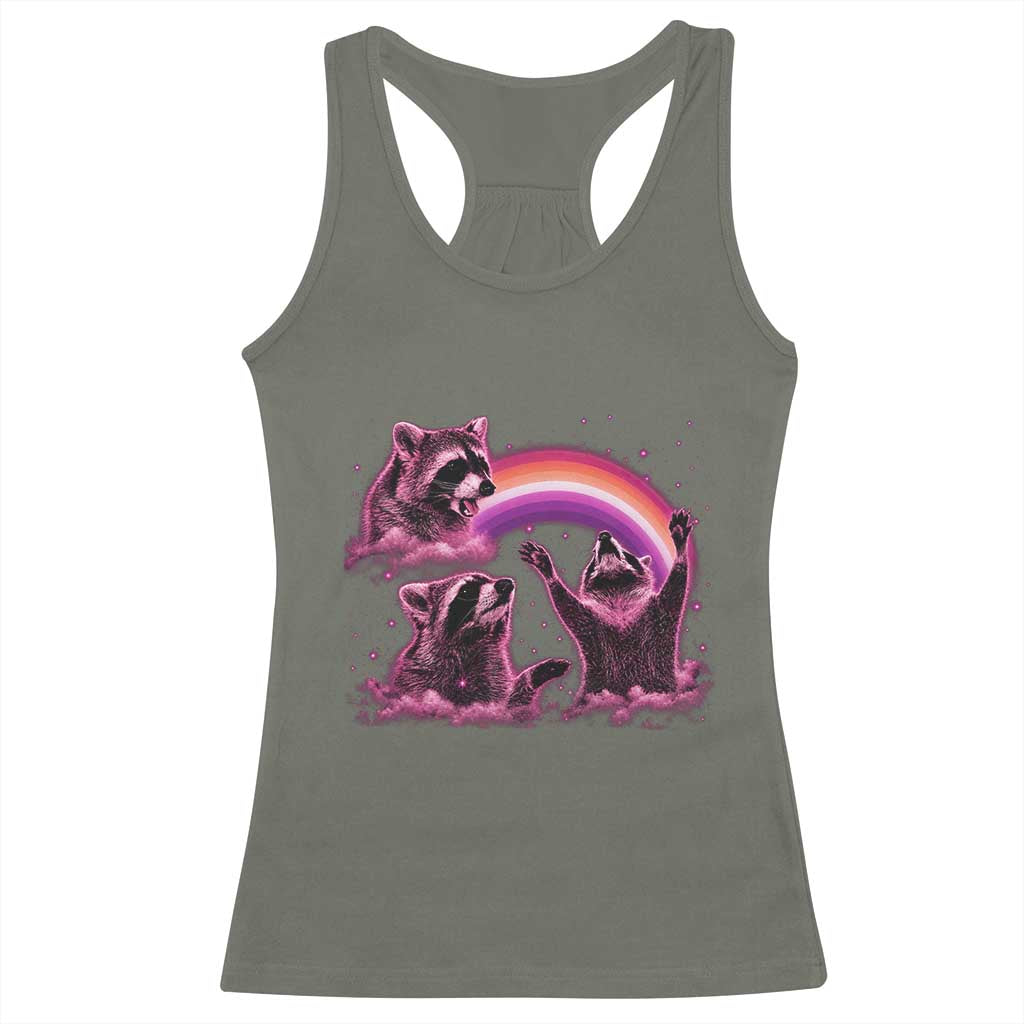 Funny Pink Raccoon Live Laugh Racerback Tank Top Lesbian Pride Month