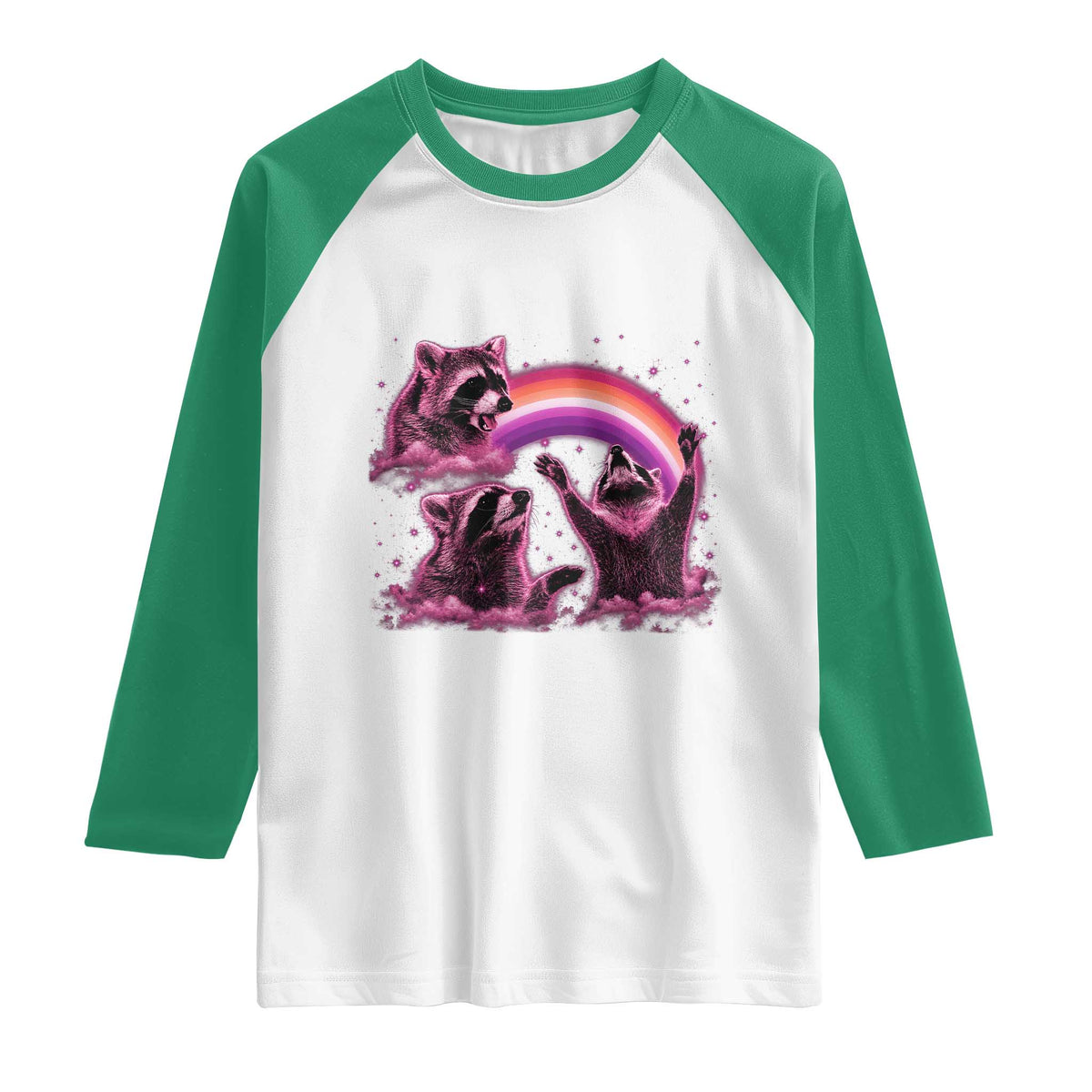 Funny Pink Raccoon Live Laugh Raglan Shirt Lesbian Pride Month TS12 White Kelly Green Print Your Wear