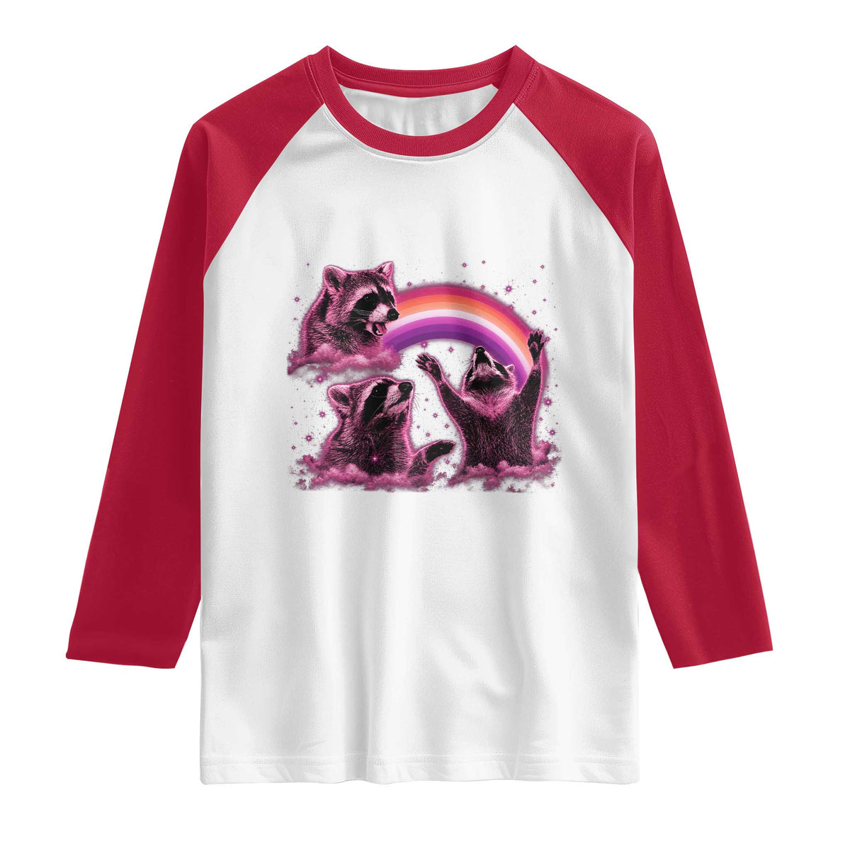 Funny Pink Raccoon Live Laugh Raglan Shirt Lesbian Pride Month TS12 White Red Print Your Wear