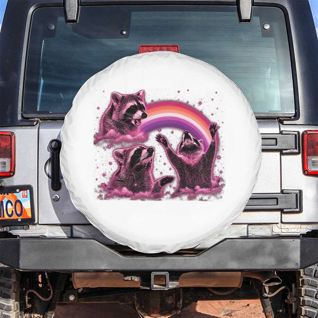 Funny Pink Raccoon Live Laugh Spare Tire Cover Lesbian Pride Month TS12 No hole White Print Your Wear