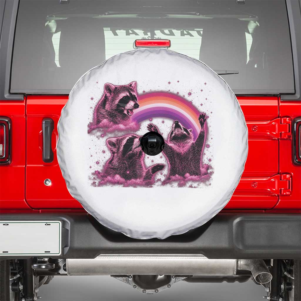 Funny Pink Raccoon Live Laugh Spare Tire Cover Lesbian Pride Month TS12 White Print Your Wear