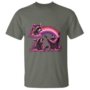 Funny Pink Raccoon Live Laugh T Shirt Lesbian Pride Month TS12 Military Green Print Your Wear