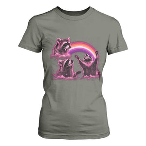 Funny Pink Raccoon Live Laugh T Shirt For Women Lesbian Pride Month TS12 Military Green Print Your Wear