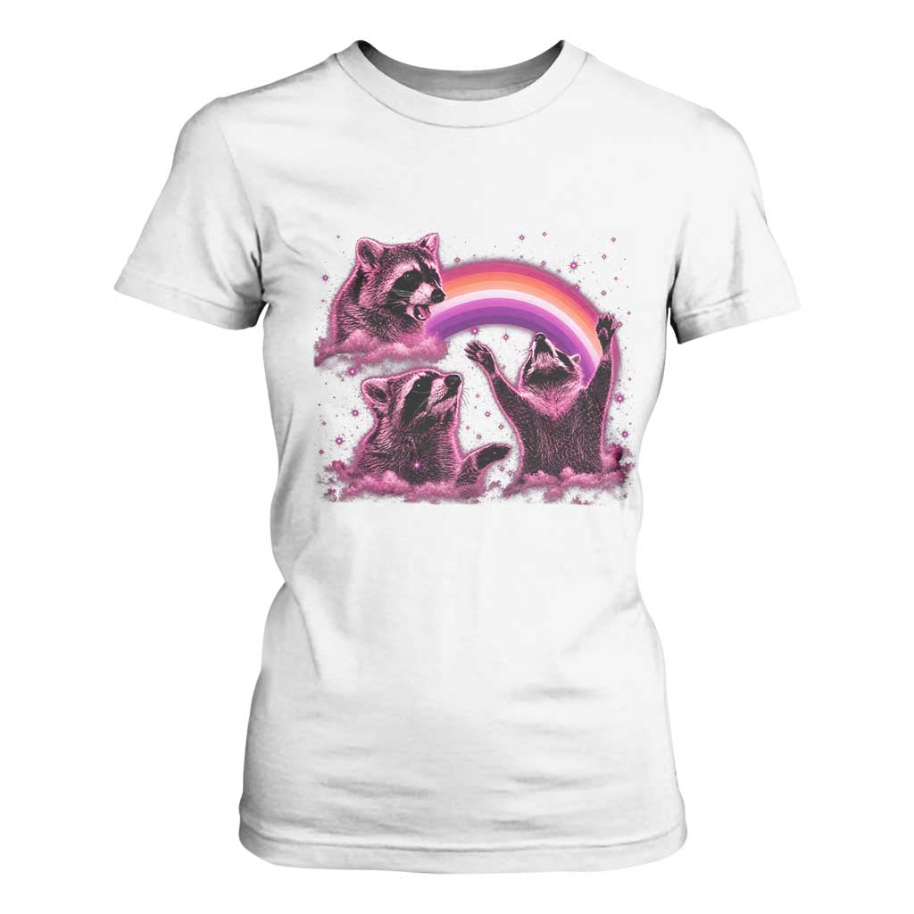 Funny Pink Raccoon Live Laugh T Shirt For Women Lesbian Pride Month TS12 White Print Your Wear