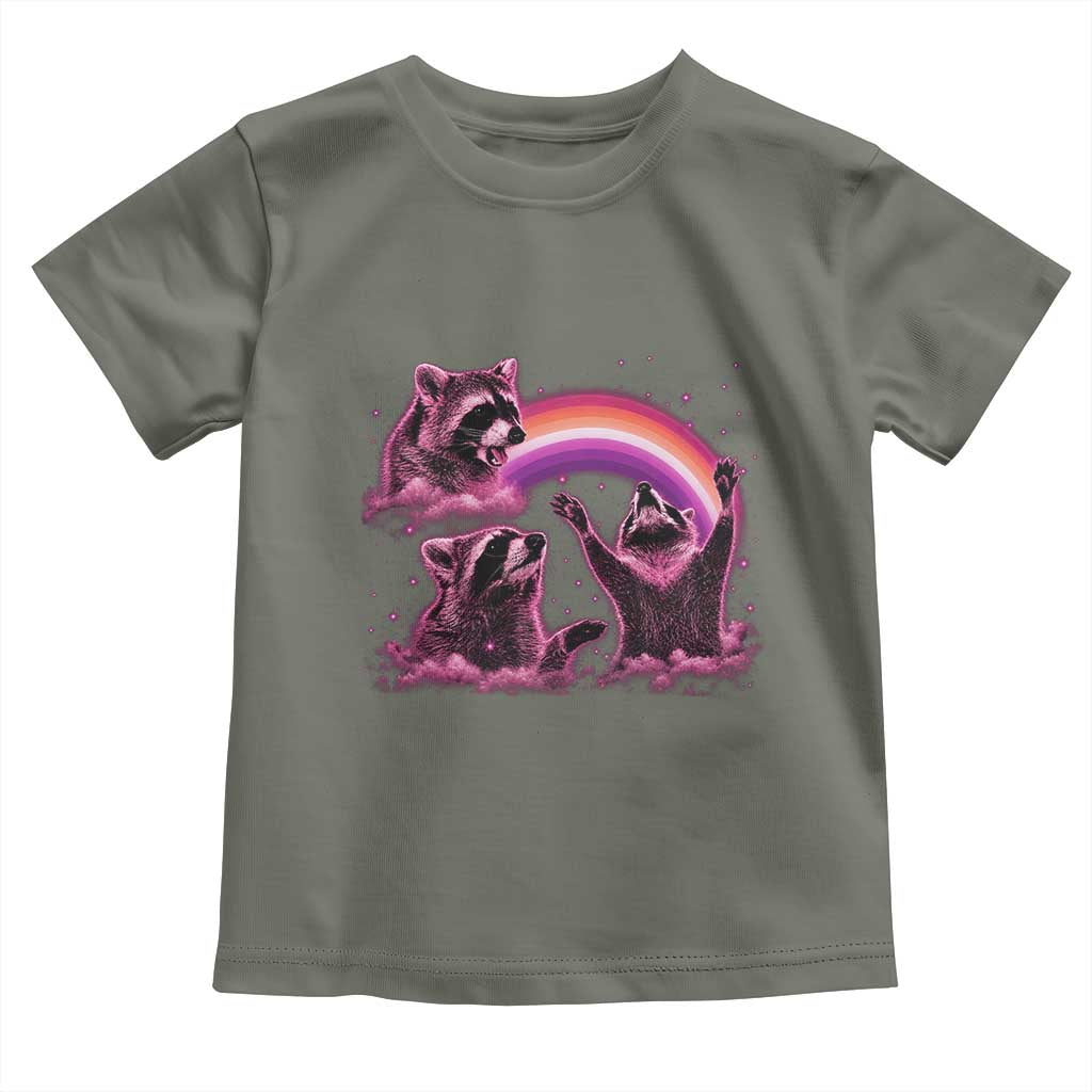 Funny Pink Raccoon Live Laugh Toddler T Shirt Lesbian Pride Month TS12 Military Green Print Your Wear