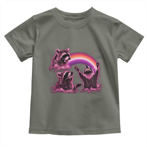 Funny Pink Raccoon Live Laugh Toddler T Shirt Lesbian Pride Month TS12 Military Green Print Your Wear