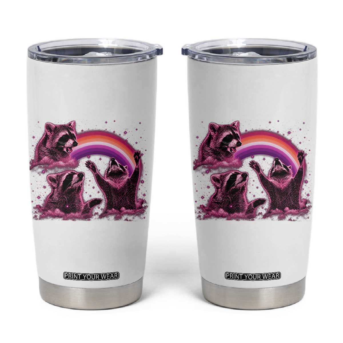 Funny Pink Raccoon Live Laugh Tumbler Cup Lesbian Pride Month TS12 White Print Your Wear