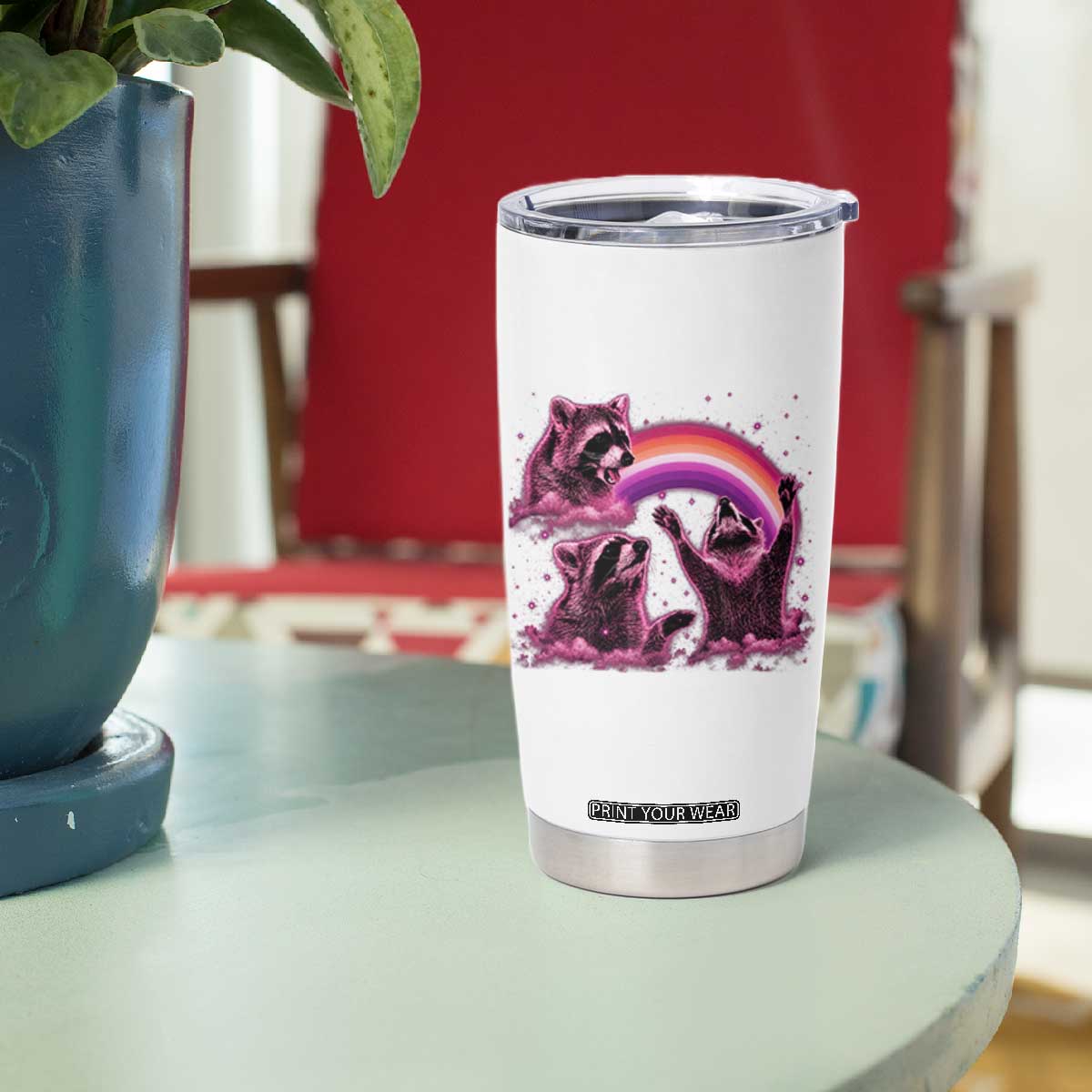 Funny Pink Raccoon Live Laugh Tumbler Cup Lesbian Pride Month TS12 Print Your Wear