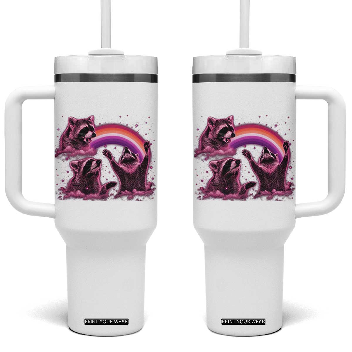 Funny Pink Raccoon Live Laugh Tumbler With Handle Lesbian Pride Month TS12 One Size: 40 oz White Print Your Wear