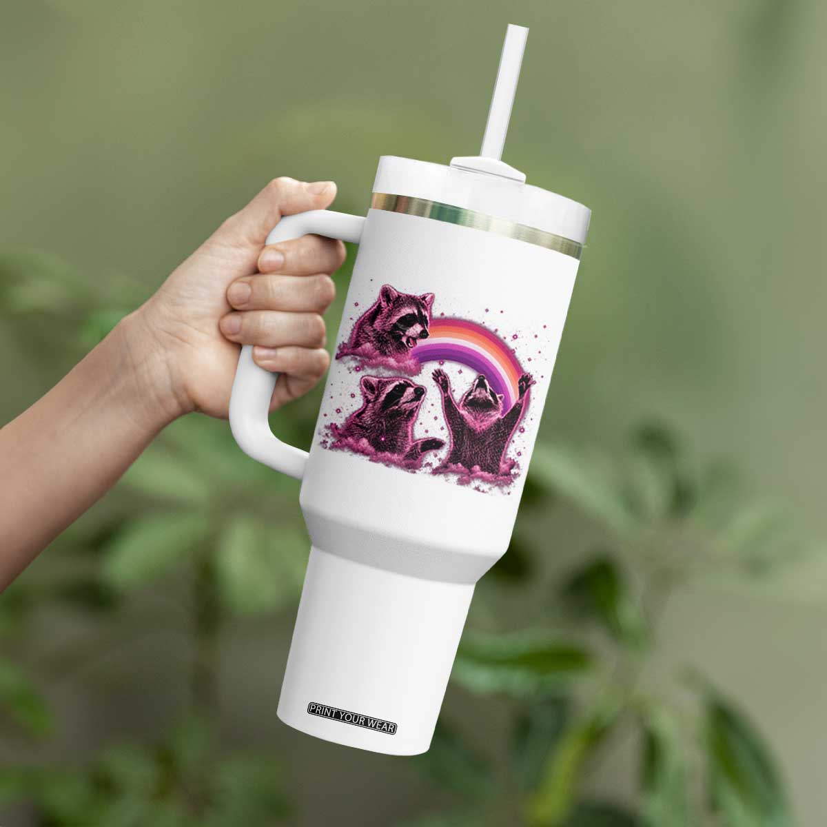 Funny Pink Raccoon Live Laugh Tumbler With Handle Lesbian Pride Month TS12 Print Your Wear