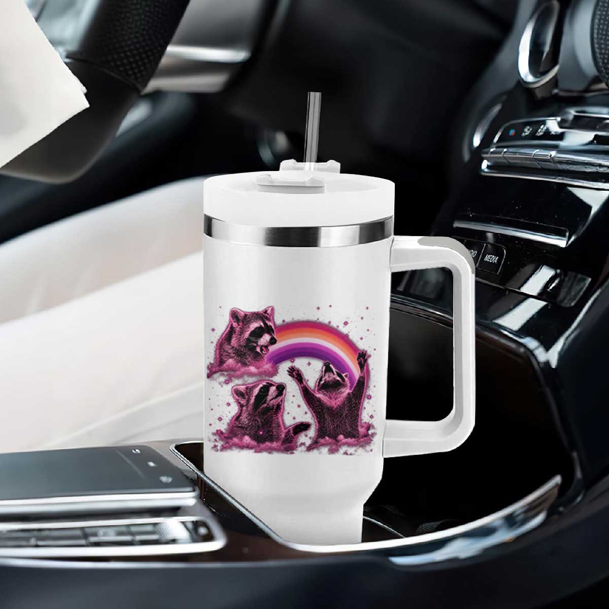 Funny Pink Raccoon Live Laugh Tumbler With Handle Lesbian Pride Month TS12 Print Your Wear