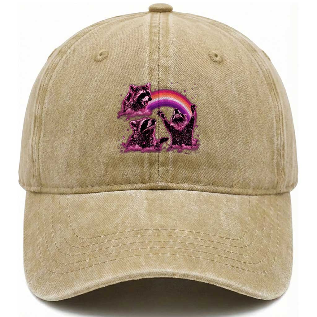 Funny Pink Raccoon Live Laugh Washed Cotton Baseball Cap Lesbian Pride Month TS12 Print Your Wear