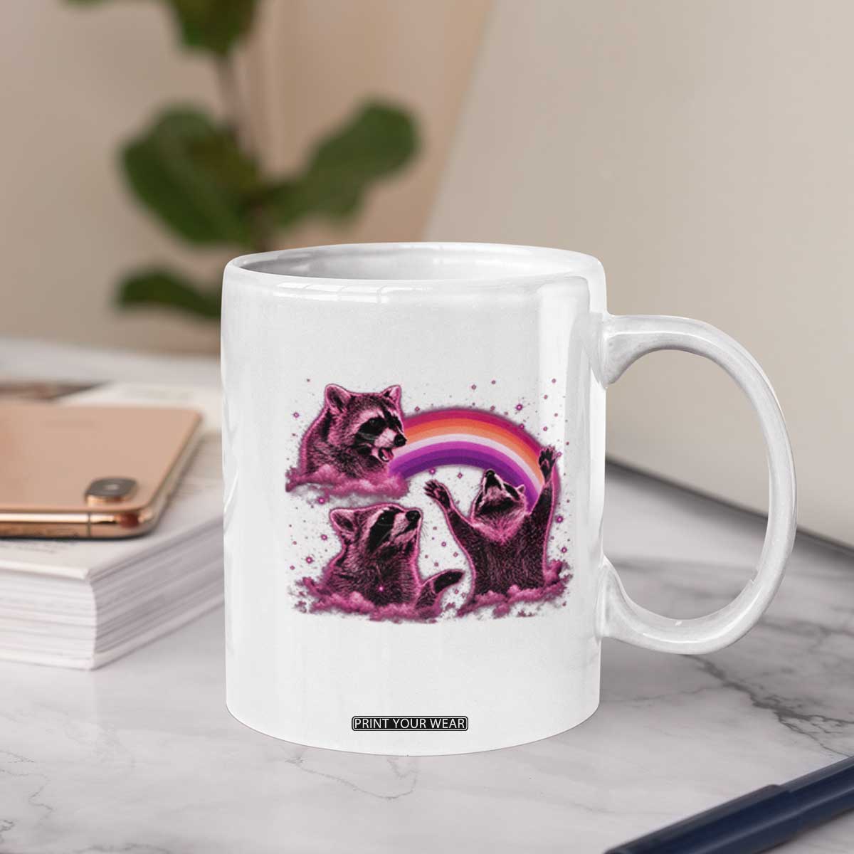Funny Pink Raccoon Live Laugh Coffee Mug Lesbian Pride Month TS12 Print Your Wear