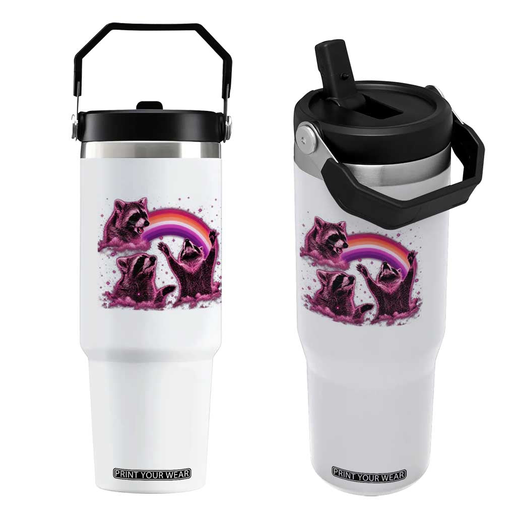 Funny Pink Raccoon Live Laugh Flip Straw Tumbler Lesbian Pride Month TS12 One Size: 30 oz White Print Your Wear